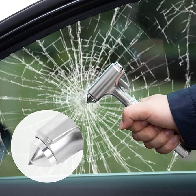 Car Safety Hammer, Fireproof Metal Emergency Escape Hammer with Hard Alloy Head Window Breaker and Seat Belt Cutter, Aluminium Alloy Emergency Escape Tool for Car Accidents