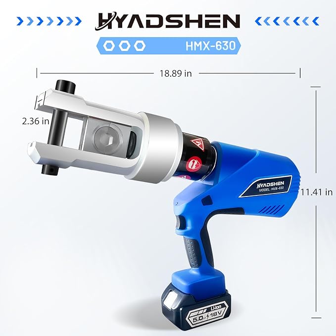 Electric Hydraulic Cable Lug Crimper Pliers Rechargeable Crimping Tool 20 Ton Electrical Terminal Cable Wire Fiber Crimper Kit with 7 Dies (HMX-630)