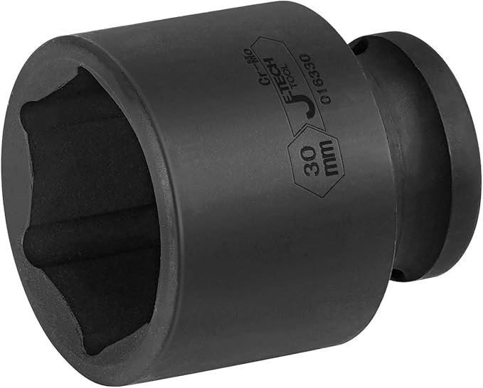 JETECH 1/2 Inch Drive x 30 mm Deep Impact Socket, 6 Point Radius Corner Design,Square Chamfered Opening,Axle Nut Impact Grade Socket for Easy Removal