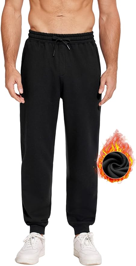 PINSPARK Men's Fleece Joggers with Zipper Pockets Tapered Sweatpants Cotton Sweat Pants for Mens Heavyweight Lounge Pants