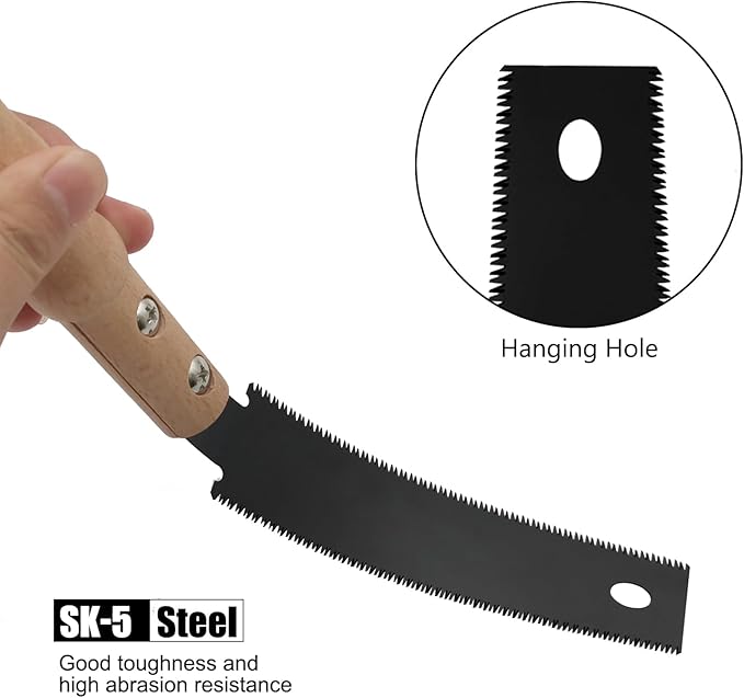 6 Inch Flush Cut Saw, Double-sided Fine Teeth Wood Pull Saw for Hardwood & Softwood Woodworking Trim (15/17TPI)