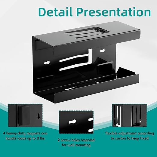 2Pcs Magnetic Box Glove Holder, Glove Dispenser Wall Mount Black, Magnetic Tool Rack for Rubber Gloves Tissue, Disposable Glove Organizer of Lab, Pack of 2