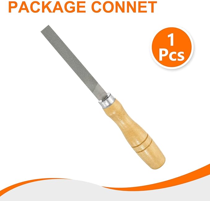 HARFINGTON Flat Thin Cut File 4" Double Cut Teeth High Carbon Steel Hand Rasp File with Wood Handle for Metal Wood Deburring Removing