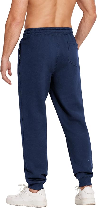 PINSPARK Men's Fleece Joggers with Zipper Pockets Tapered Sweatpants Cotton Sweat Pants for Mens Heavyweight Lounge Pants