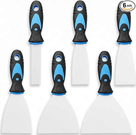 6 Pack Putty Knife Set ??Stainless Steel Spackle & Paint Scrapers (1", 1.5", 2", 3", 4", 5") | Flexible Metal Scraper Tools for Drywall Repair, Wallpaper Removal, Plaster & Adhesive