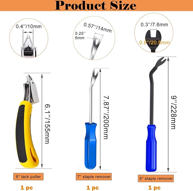3Pcs Heavy Duty Upholstery and Construction Staple Remover with Tack Puller Tool, Nail Puller, Carpet Remover, for Removing All Kinds of Staples