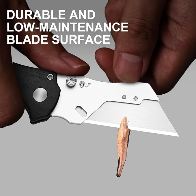 Kizer C01C Uti 1 (Dual-screw Version) Utility Knife, Button Liner Lock Box Cutter EDC Pocket Knife with 5PCS Razor Blades, Black G10 Handle Small Folding Knives with Clip for Men Women, V3488.29JSA3