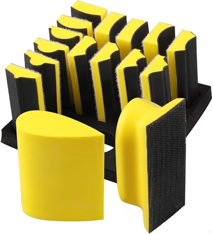 Complete Set of 16 Hand Sanding Blocks with 40 Aluminum Oxide Sandpaper Sheets, Designed for Wet and Dry Sanding on Various Surfaces Including Wood and Metal