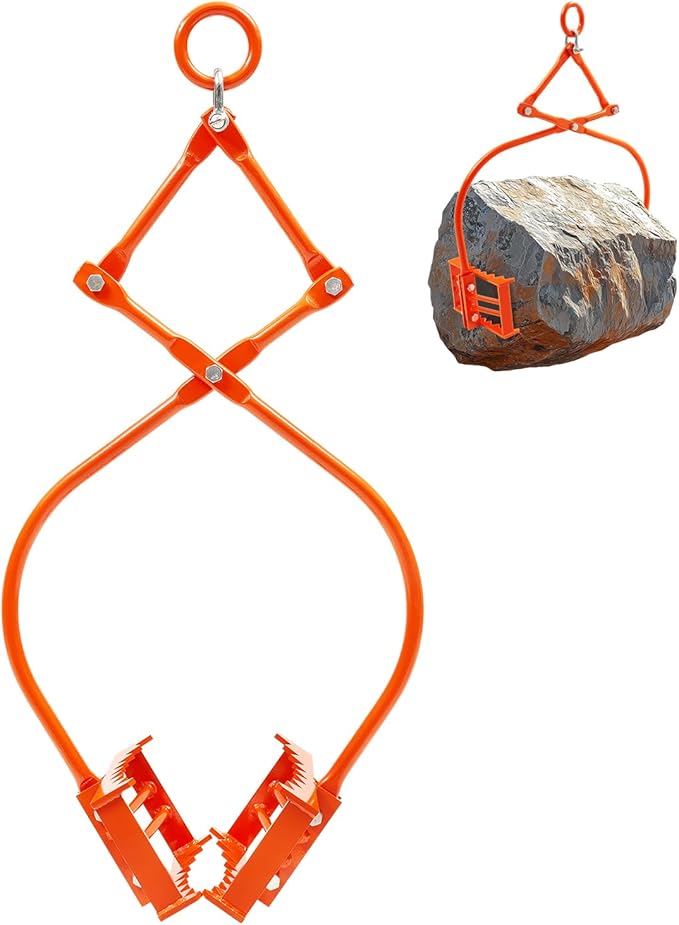 VEVOR 24in Stone Lifting Tongs, 2 Serrated Claw Rock Tongs, Heavy Duty Steel Log Tongs, 1100LBS Lifting Capacity, Rock Log Grapple, Easy Chain Hook up Tongs for Stone Blocks Boluder Marble