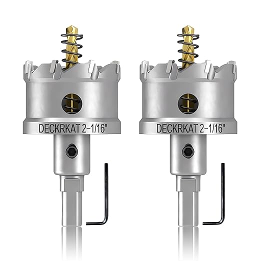 DECKRKAT 2-Pack 2-1/16" TCT Hole Saws for Hard Metal, Heavy Duty 52mm Tungsten Carbide Tipped Hole Cutters Set with Spring-Loaded Pilot Drill Bits for Stainless Steel, Metal, Iron, and Plastic.