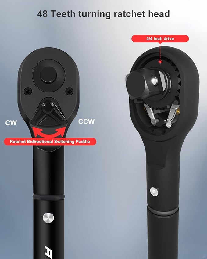 ATsafepro 3/4 Torque Wrench 100-650 Ft-Lb ??짹3% Accuracy, Reversible 48-Tooth Ratchet, Cr-V Steel, Dual Scale, 3/4" Drive Click Heavy Duty Precision Torque Wrench for Truck, RV, Heavy Equipment