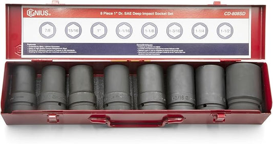 Genius Tools 8 Piece 1" Dr. SAE Deep Impact Socket Set CD-808SD