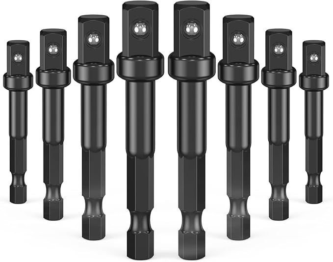 3/8 Impact Adapter Kit, 8 Pack Socket Adapter 1/4 Inch to 3/8 for Impact Driver, Automotive DIY, Extension Socket Bits, Handle Nut Driver and Drills