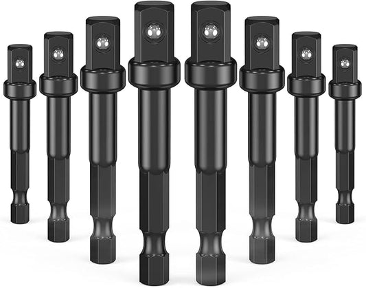 3/8 Impact Adapter Kit, 8 Pack Socket Adapter 1/4 Inch to 3/8 for Impact Driver, Automotive DIY, Extension Socket Bits, Handle Nut Driver and Drills