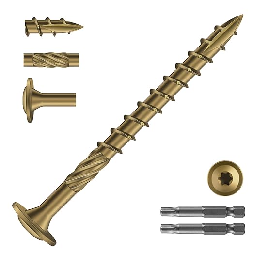 #14 x 3 Inch Lag Screws (264Pcs) 6lb. Structural Wood Screw, Bronze, Carbon Steel Washer Head, Rust Resistant epoxy Coated, T30 Star Bit