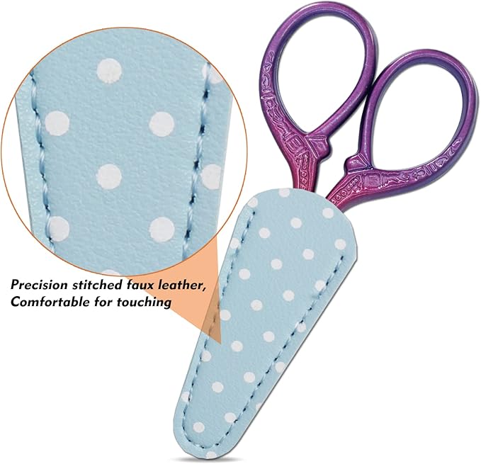 3.6 inch Sewing Crafting Scissors Stainless Steel Embroidery Scissors with Leather Scissor Cover for Cross Stitch Cutting Paper Handcraft Craft Art Work DIY Tool