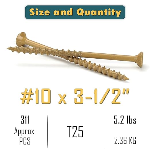 WELLOCKS Deck Screws, Wood Screws, Tan, Superior Rust Resistant, Epoxy Coated, Above 1000 Hour Salt Spray Coating T25 Torx Star Bit Included for Outdoor Wood Fence (5.2LBS Tan, #10횞3-1/2")