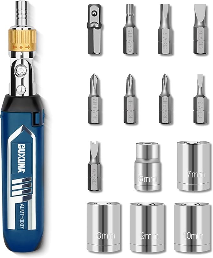 14-in-1 Ratcheting Screwdriver Set, Multi Screwdriver Tool All in One with 5-Position Adjustable Head, Magnetic Screwdriver Ratchet Set with Sockets & Bits for Home, Auto, DIY Repair