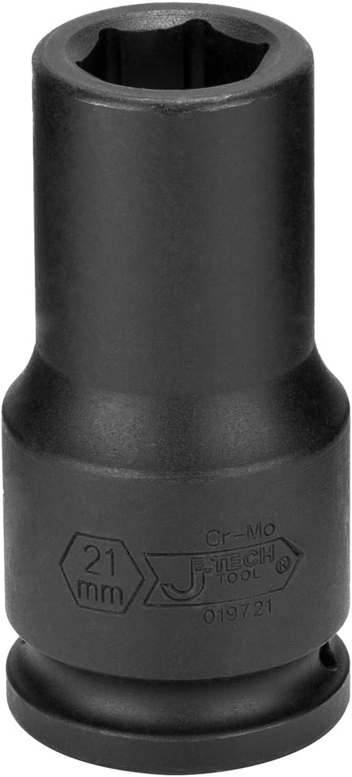 Jetech 3/4-Inch Drive 21mm Deep Impact Socket with 6-Point Design, Heat-Treated Chrome Molybdenum Alloy Steel, Metric