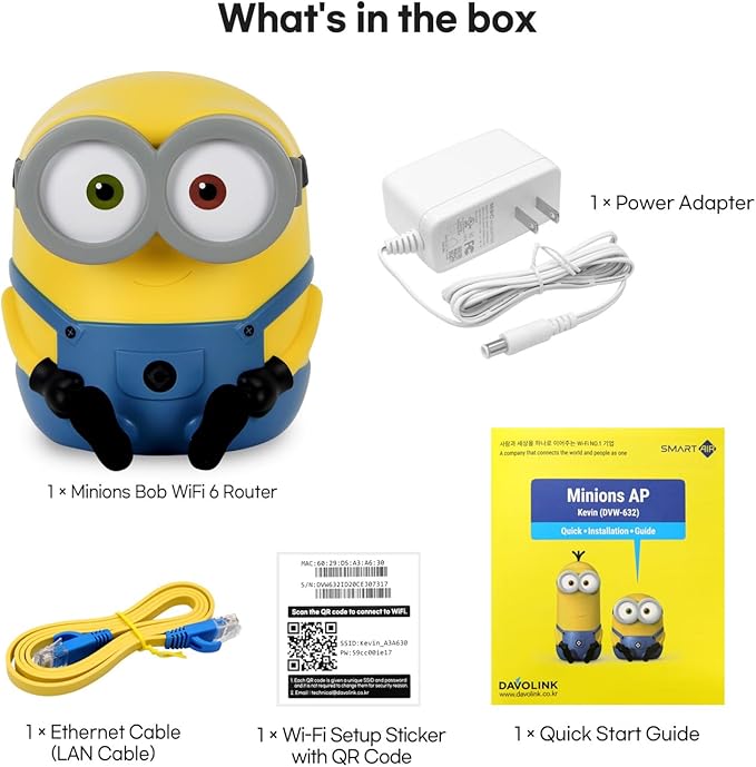 Davolink Minions Series WiFi 6 / 6E Gaming Router WiFi Extender Dual & Tri-Band Gigabit Wireless Internet Mesh System Fast 8K Streaming Low Latency WPA3 Secure Home Wi-Fi (Bob)