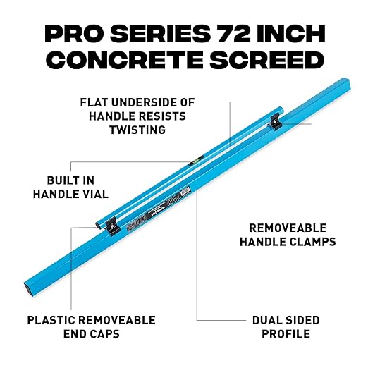 OX Tools Concrete Screed, Pro Series 72 Inch Screed with Level Vial, 6 Ft Concrete Darby, Aluminum Lightweight & Reversable Handle for Cutting and Smoothing Concrete, Powder Coated for Easy Cleanup