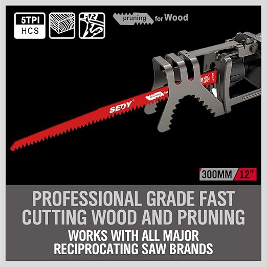 12-Inch Wood Pruning Reciprocating Saw Blades, 5TPI Saw Blades for Tree Trimming, Wood Cutting (5 Pack/5TPI)
