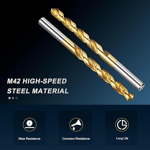 PATIKIL 8.9mm Drill Bit, M42 8% Cobalt High-Speed Steel Jobber Straight Shank 135° Titanium Nitride (TiN) Coated for Hard Metal Stainless Steel - 1 Pack