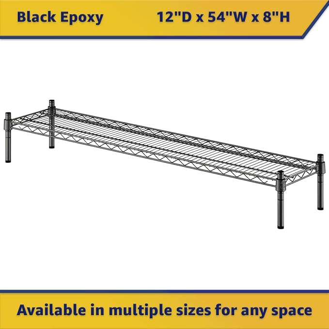 12" x 54" x 8" Black Epoxy Wire Storage Shelf, Dunnage Rack, Commercial 1 Tier Small Shelf