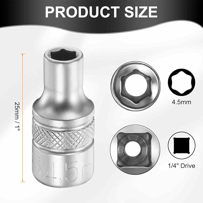 HARFINGTON 6 Points Deep Socket 1/4" Drive 4.5mm Deep Metric CR-V Steel Polished Nickel Plating Flip Sleeve 25mm / 1" Extra Long Socket Tool for Home Auto Nuts Bolts Repair