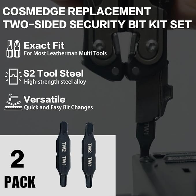 Security Bit Kit Set with Triwing Screwdrivers-TW1/TW2 Bit for Leatherman, Replacement Double-Ended Flat Screwdriver Bits for Leatherman Multi-Tool Accessories,S2 Steel (2Pack)