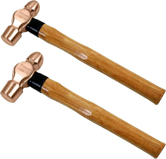 WEDO 2PCS Copper Ball Peen Hammer Set, 12 oz + 16 oz(3/4lb+1lb), Ball Pein Hammer with Wooden Handle, Die-Forged, Corrosion Resistant, DIN Standard