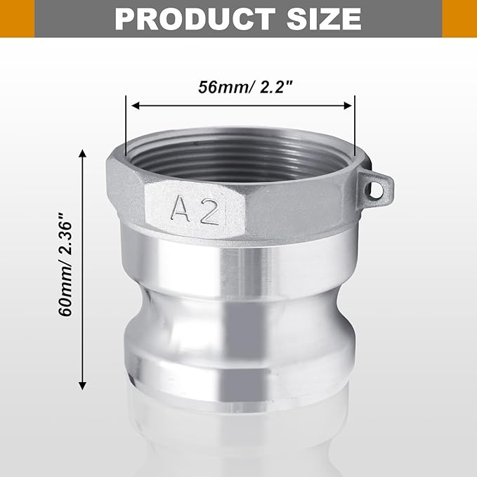 2" Aluminum Cam and Groove Hose Fitting, Global Type A200 Plug x Female NPT Camlock Fitting, Pack of 2
