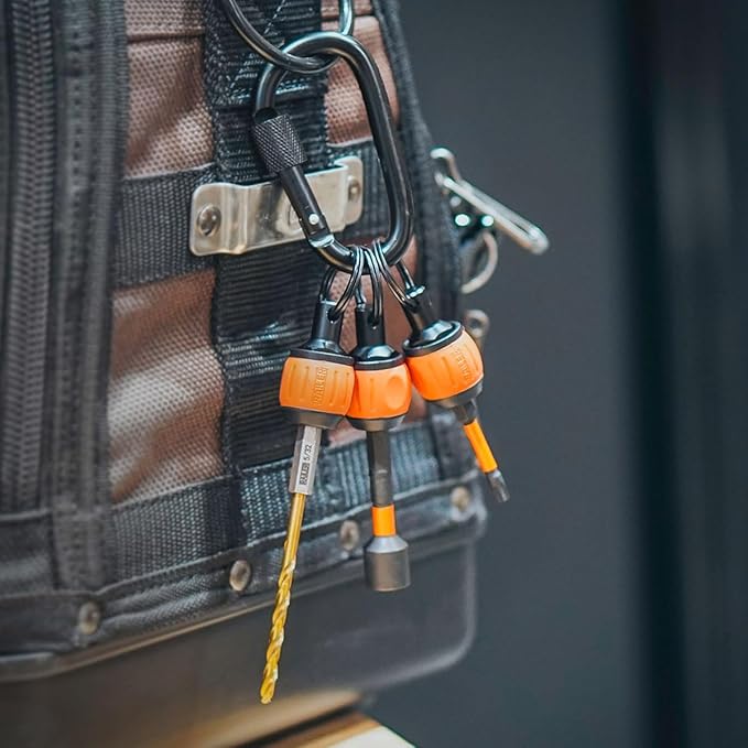 Bit Holder Key Chain Screwdrivers - Railer Heavy Duty 1/4" Hex Soft Ball Grip Bit Holders & Secure Keychain Carabiner. HVAC Tools w/Quick Release For Nut Drivers, Impact Driver & Drill Bits