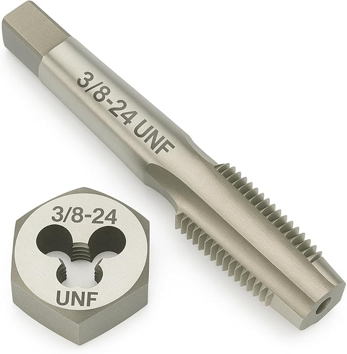 Yamesh 3/8"-24 Thread Tap and Die Set HSS Tap with GCr15 Alloy Steel Hex Die Right Hand Thread Repair Tool for Metalworking and Machinery