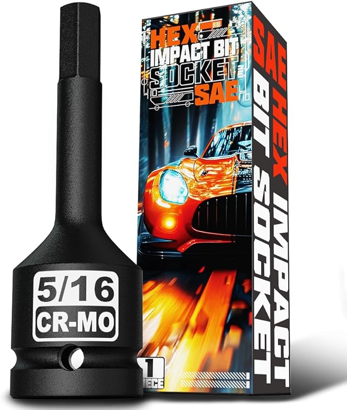 1/2" Drive H5/16-Inch Impact Hex Bit Socket, SAE Allen Bit Socket, Cr-Mo Steel, Removing Loosening Hexagon Bolts
