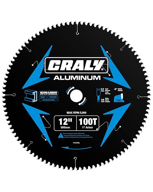 CRALY 12 Inch 100 Teeth Aluminum and Non-Ferrous Metal Cutting Circular Saw Blade, 1 Inch Arbor, Carbide Tipped, Thin Kerf, Black Ice™ Coating, for Medium Aluminum, Plastic, Composite(C12100AL)