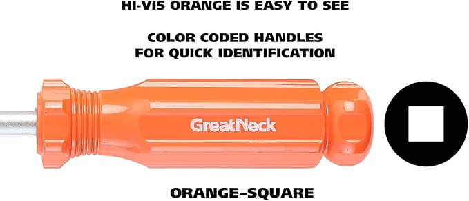 GreatNeck 73731 4-PC Square Screwdriver Set, Chrome Vanadium Steel Screw Driver Set, Magnetized Tip Screwdrivers, Acetate Handle Screw Drivers, Precision-Machined Screwdriver Kit