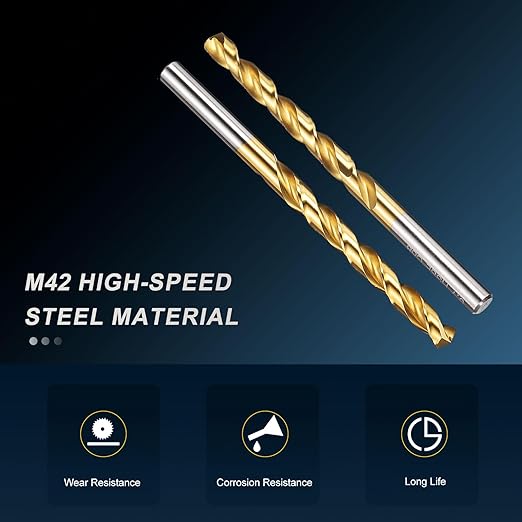 PATIKIL 6.4mm Drill Bit, M42 8% Cobalt High-Speed Steel Jobber Straight Shank 135° Titanium Nitride (TiN) Coated for Hard Metal Stainless Steel - 2 Pack