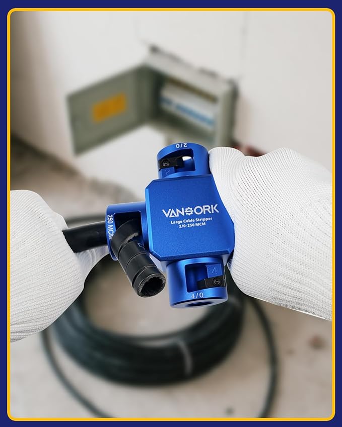VANSORK 10380 Large Cable Stripper (2/0-250 MCM), 4-in-1 Clover Design Heavy-duty Cable Stripping and Cutting tool, Large Gauge Wire Stripper for Thick Cables Big Round Wire Insulation Jacket Removal