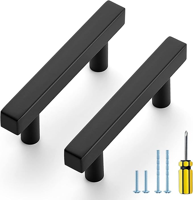 Ravinte Black Cabinet Handles 25 Pack 2-1/2 inch Matte Black Square Cabinet Pulls Kitchen Hardware 4 inch Overall Length Kitchen Drawer Pulls