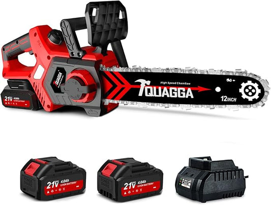 21V Cordless Power Chain Saw – 12 Inch Powerful Brushless Chainsaw for Wood Cutting, Tree Trimming & More! (Battery & Charger Included)