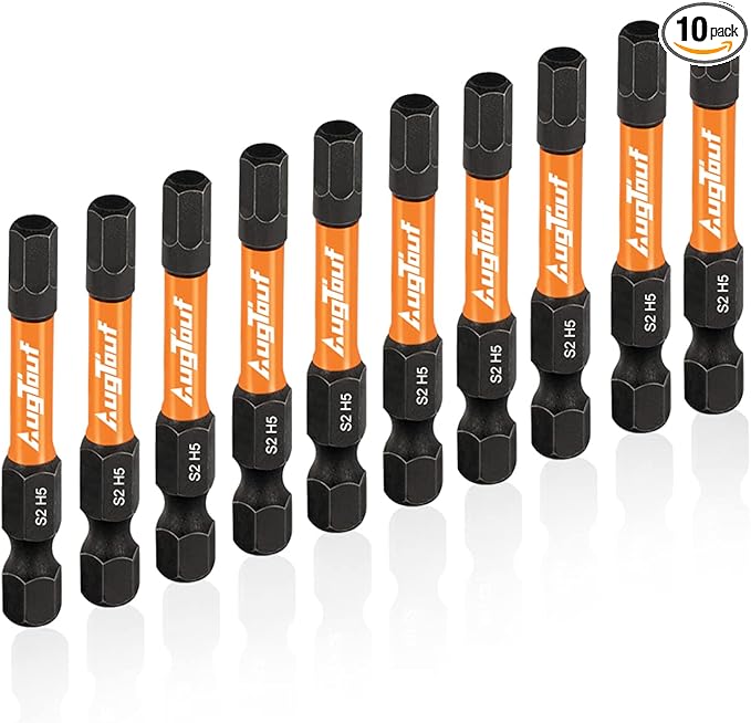 toolant 5mm Impact Hex Bits Set 10pcs,1/4” Hex-Shank Allen Wrench Drill Bit Set, S2 Steel, CNC Machined Tips with Magnetism, 2” Long with Storage Box