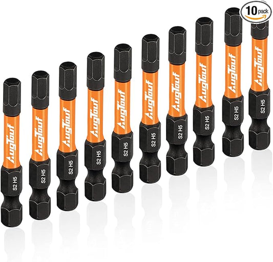 toolant 5mm Impact Hex Bits Set 10pcs,1/4” Hex-Shank Allen Wrench Drill Bit Set, S2 Steel, CNC Machined Tips with Magnetism, 2” Long with Storage Box