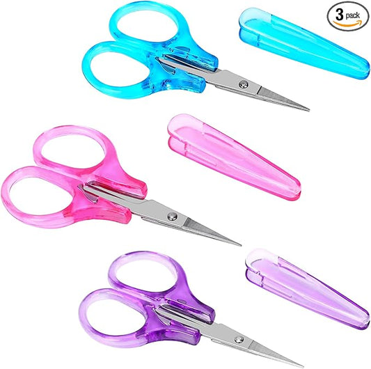 3Pcs Small All Purpose Craft Scissors - Stainless Steel with Protective Cover, Mini Detail, Precision Straight Fine Tips for Paper Cutting, Scrapbooking
