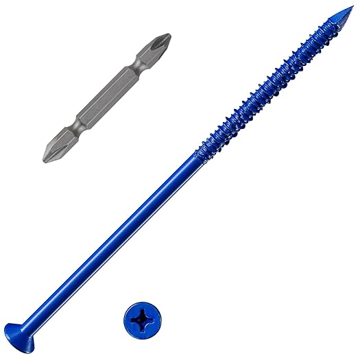 WenSilon(100 PCS) 1/4"x6 Concrete Screw Anchor Blue Flat Head for Anchoring to Masonry, Block or Brick Stucco