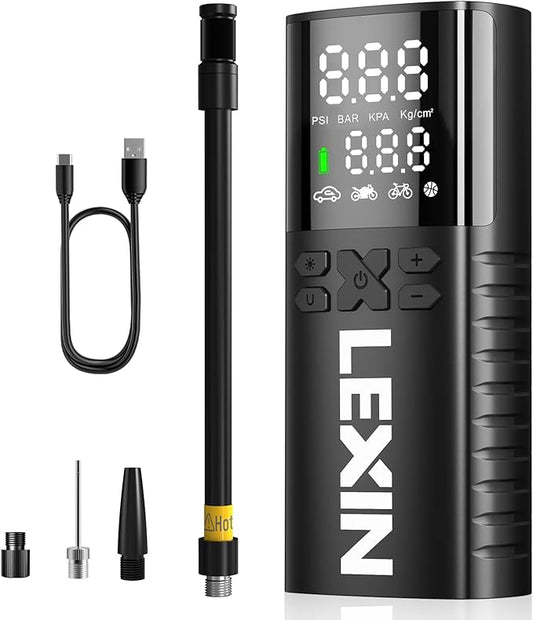 LEXIN P4 Tire Inflator Portable Air Compressor, 150PSI Electric Air Pump for Car Tires, w/Pressure Gauge&LED Light, 4000mAh Cordless Smart Pump for Car/Motorcycle/Bike/Bicycle/Scooter/Ball/Inflatable