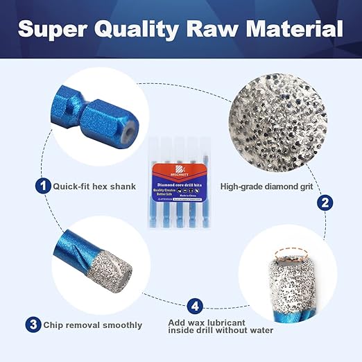 Diamond Drill Bit - BRSCHNITT 1/4 inch Masonry Drill Bits Set for Porcelain Tile Ceramic Stone Granite Marble,Hex Shank Diamond Hole Saw Drill Bit(5pcs/Pack).