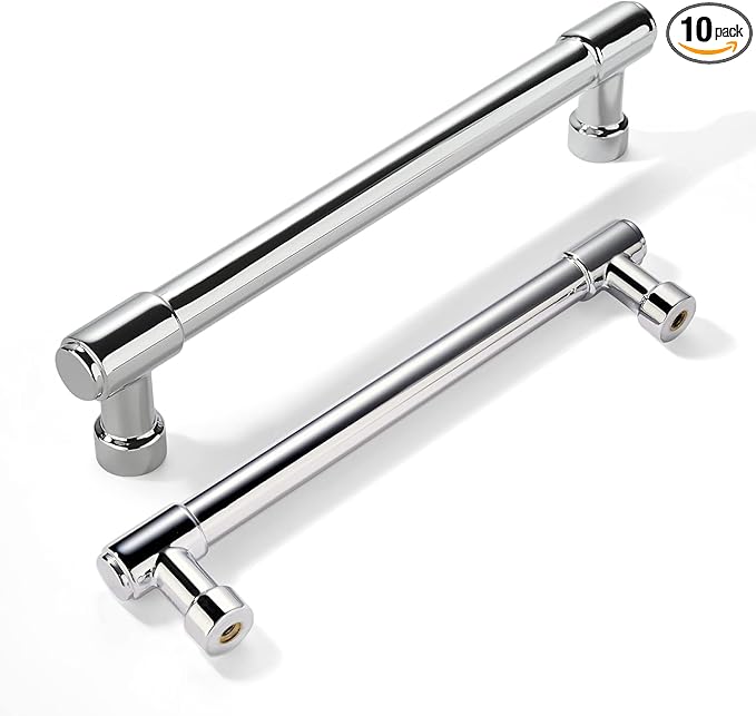 khtumeware Polished Chrome Cabinet Pulls - Center to Center 4" (Approx. 102MM) - Pack of 10 - Kitchen Handles for Cabinets Cupboard Handles Drawer Pulls.