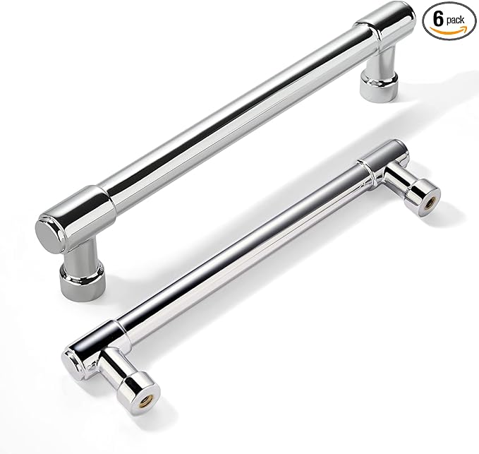 khtumeware Polished Chrome Cabinet Pulls - Center to Center 5" (Approx. 128MM) - Pack of 6 - Kitchen Handles for Cabinets Cupboard Handles Drawer Pulls.