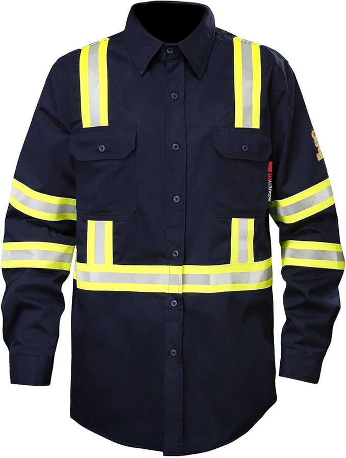 SKSAFETY 7oz FR Shirts for Men, Welding Shirt Hi Vis Flame Resistant 100% Cotton Fire Retardant Longsleeve Shirt CAT2